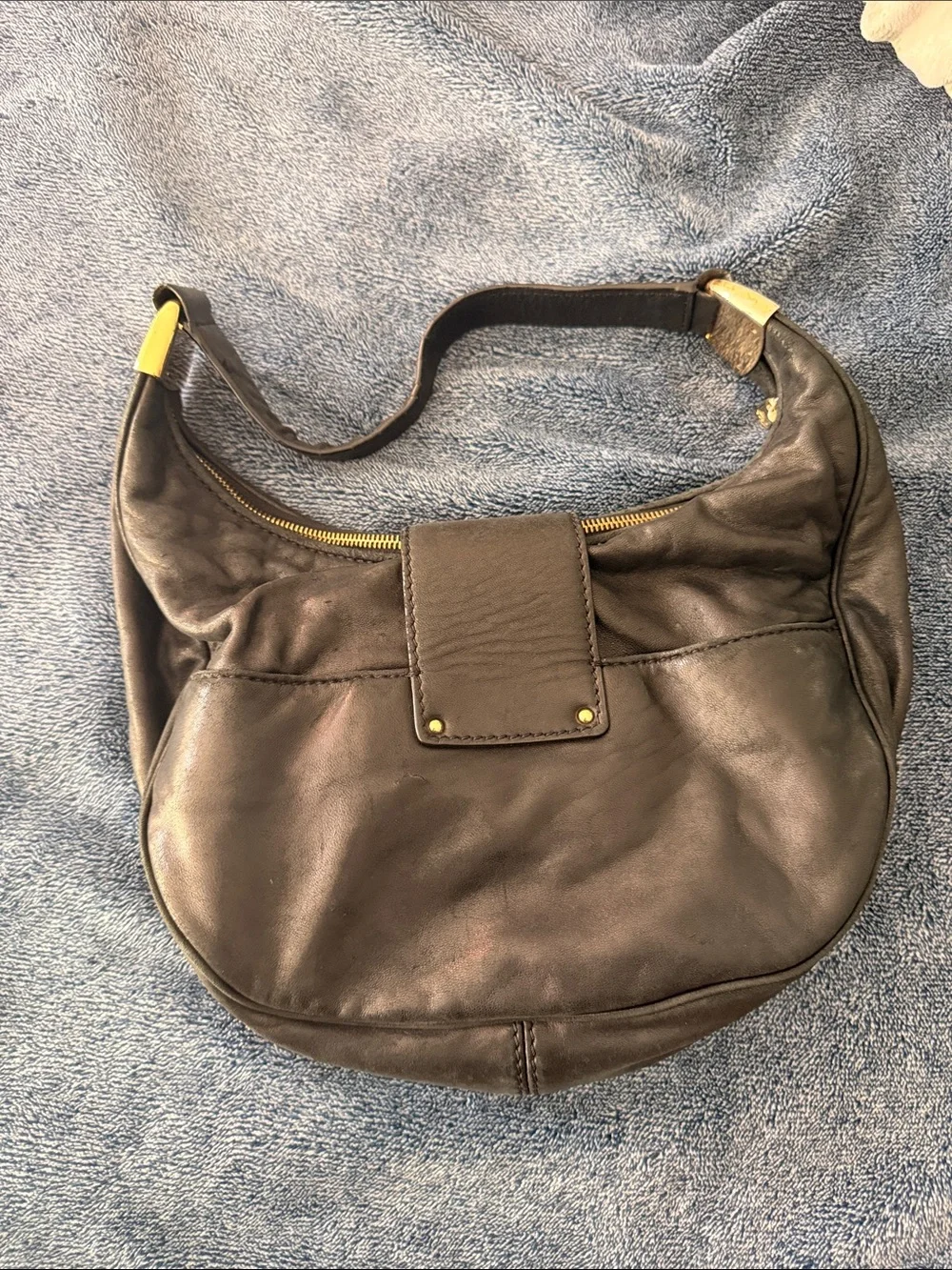 Michael Kors Black Leather Hobo with Gold-Tone Accents